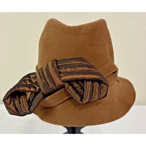 Tarnish Women's Brown Fur Felt Rabbit Hair Hat Made‎ in Italy OSFM Bow On Front